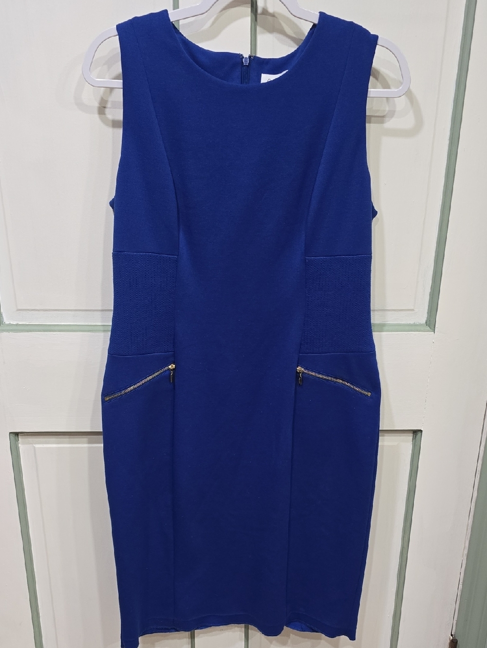 Sleeveless Royal Blue Sheath Dress with Zip Pocket Detail